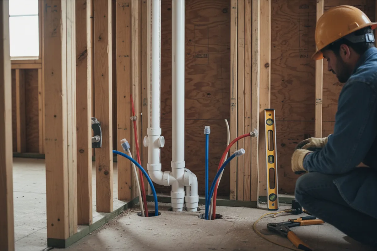 Drain and supply rough-in during Leak Detection in North Attleboro